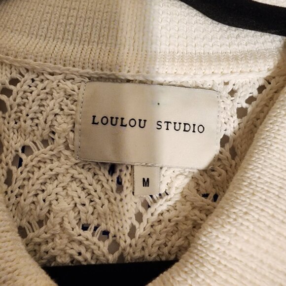 Loulou Studio Adria Open Stitch Cotton Cardigan NWOT White Med small mark - Picture 8 of 12